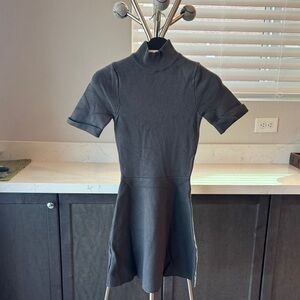 Zara Classic Short-Sleeve Mock Neck Dress in Charcoal